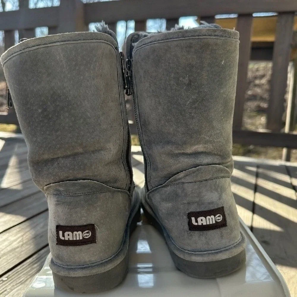 LAMO Suede Boots Winter‎ Gray Leather Faux Fur Lined Women's Size 9